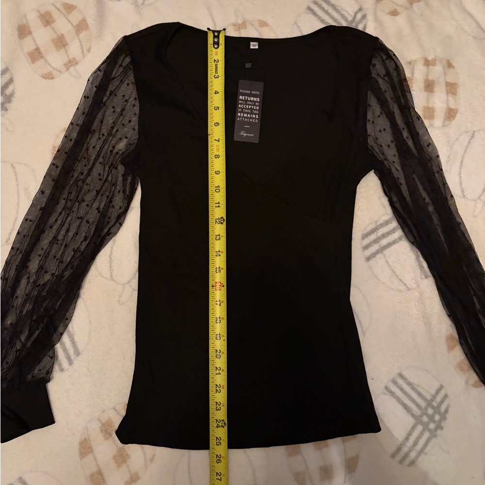 Sheer Dot Sleeve Black Women's Top